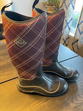 Muck Boot Company Women's Brown Plaid Winter Rain Boots